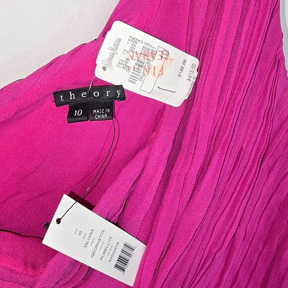 Theory Hot Pink One Shoulder Silk Party Dress - Picture 8 of 8